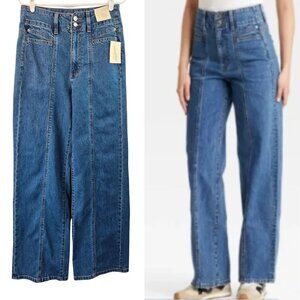High Rise Wide Leg  Jeans Size 8 Medium Blue Wash Casual Relaxed Tailored Denim